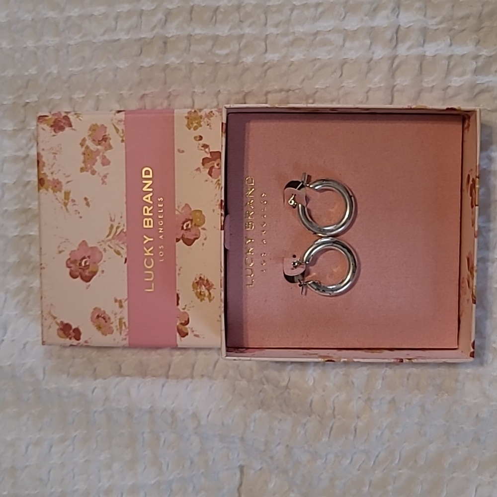 LUCKY BRAND SILVER CHUNKY HOOP EARRINGS